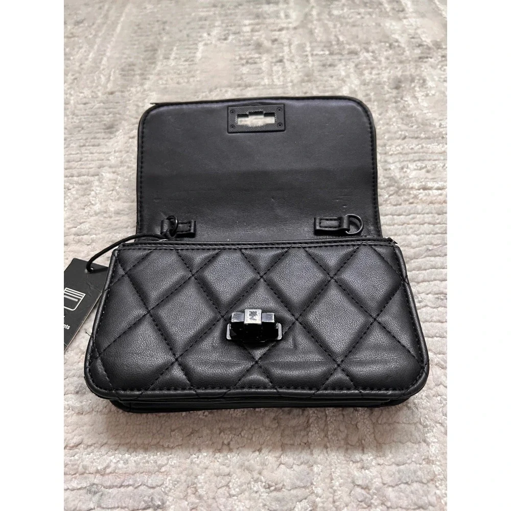 ALDO Black Quilted Faux Leather Clutch‎ Bag Multi Compartment